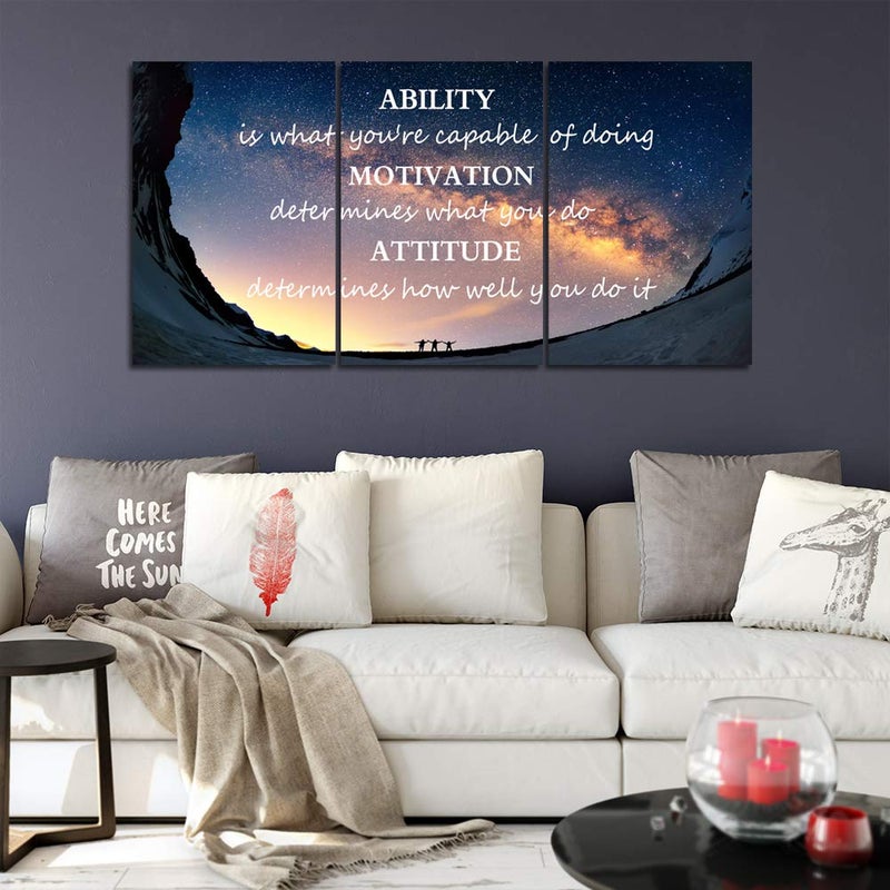 Yetaryy Large Canvas Quotes Wall Art Ability Motivation Attitude Inspirational Saying Posters and Prints 3 Piece Home Decor Entrepreneur Office Words Quote Decoration Ready to Hang - 48" W x 24" H - Image 2
